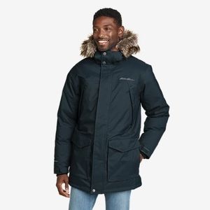 Eddie Bauer Men's Black Down Jacket with Fur Hood